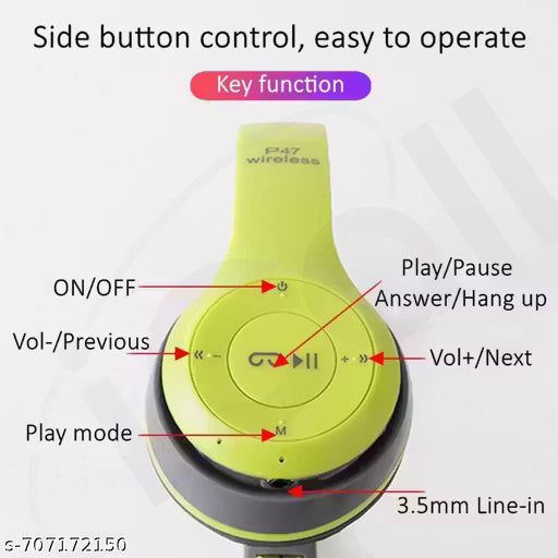 P47 Wireless Bluetooth Headphones with Microphone,Volume Control,Memory Card Support